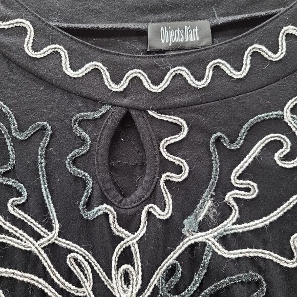 Objects D'Art Womens Blouse Black Size 3/4 Sleeve Pullover Metallic Design - Picture 10 of 12